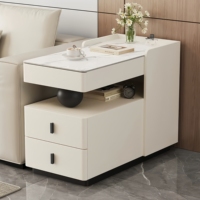 Table basse intelligente avec charge sans fil, lumière à capteur de mouvement RGB, plateau en pierre frittée, table basse mobile moderne, 2 tiroirs