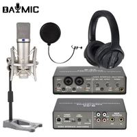 Kit de studio à domicile avec microphone à condensateur sans fil 2 canaux 48V, interface audio, suppression du bruit, casque de monitoring léger pour l'enregistrement