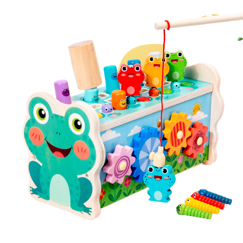 Good quality Qiyi Children's Educational Multi-functional Hand Harp Whack-a-mole Kindergarten Fun Wooden Fishing Game Set Toys
