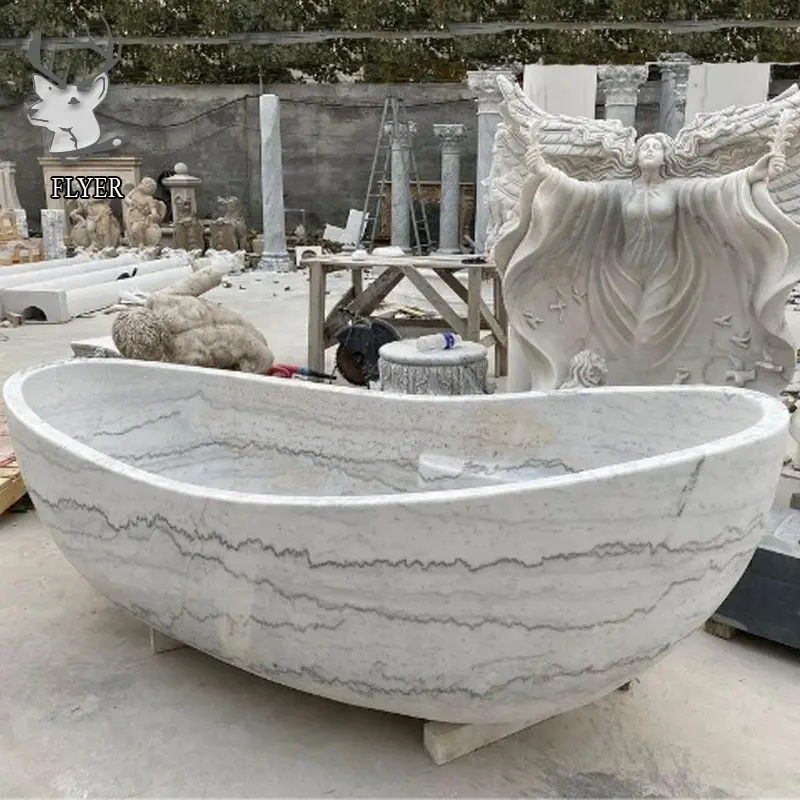 عرض ساخن ديكور منزلي حوض استحمام رخامي طبيعي مصقول للداخل منحوت يدويآ حوض استحمام حجري أبيض مخصص