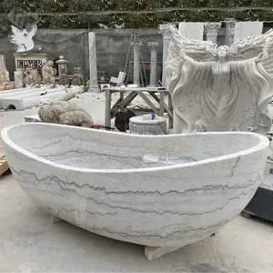 Baignoire en marbre naturel poli décorative pour la maison Offre Spéciale baignoire intérieure en pierre blanche sculptée à la main personnalisée