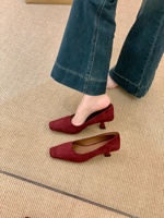 WITHCOCO Zapatos de Tacón de Aguja de Ante Francés para Mujer, Novedad de Invierno, con Punta Cuadrada, Elegantes, de Corte Bajo y Suela de Goma