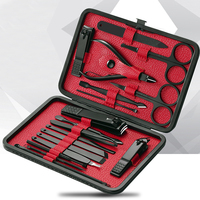 Ensemble de manucure HONGSTARS de qualité supérieure en acier inoxydable avec revêtement noir, 18 pièces, emballage en polybag, logo personnalisé, utilisation facile, réparation des ongles