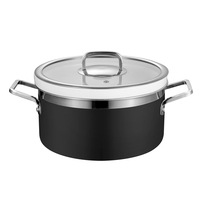 Plat de service en céramique antiadhésive avec couvercle en verre, noir, pour buffet, marmite à soupe ronde, poignée en acier inoxydable, chauffe-plats pour la restauration