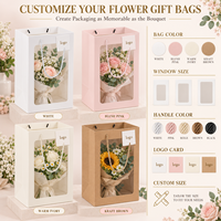 Sacs en papier personnalisés pour fleurs avec fenêtre transparente et poignées en corde pour bouquets de mariage, Fête des Mères, emballage cadeau pour fleuristes