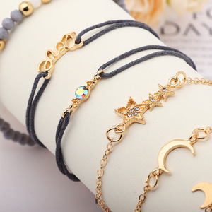 Star Moon Charm <b>Bracelet</b> <b>Set</b> Zinc Alloy Zircon Women's Fashion Jewelry Gift 6 Piece <b>Set</b> - Product Image 3