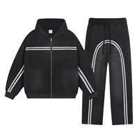 Ensemble de survêtement thermique décontracté pour homme, doublé polaire, avec veste zippée en tricot lavé 100 % fibre de bambou, idéal pour l'hiver