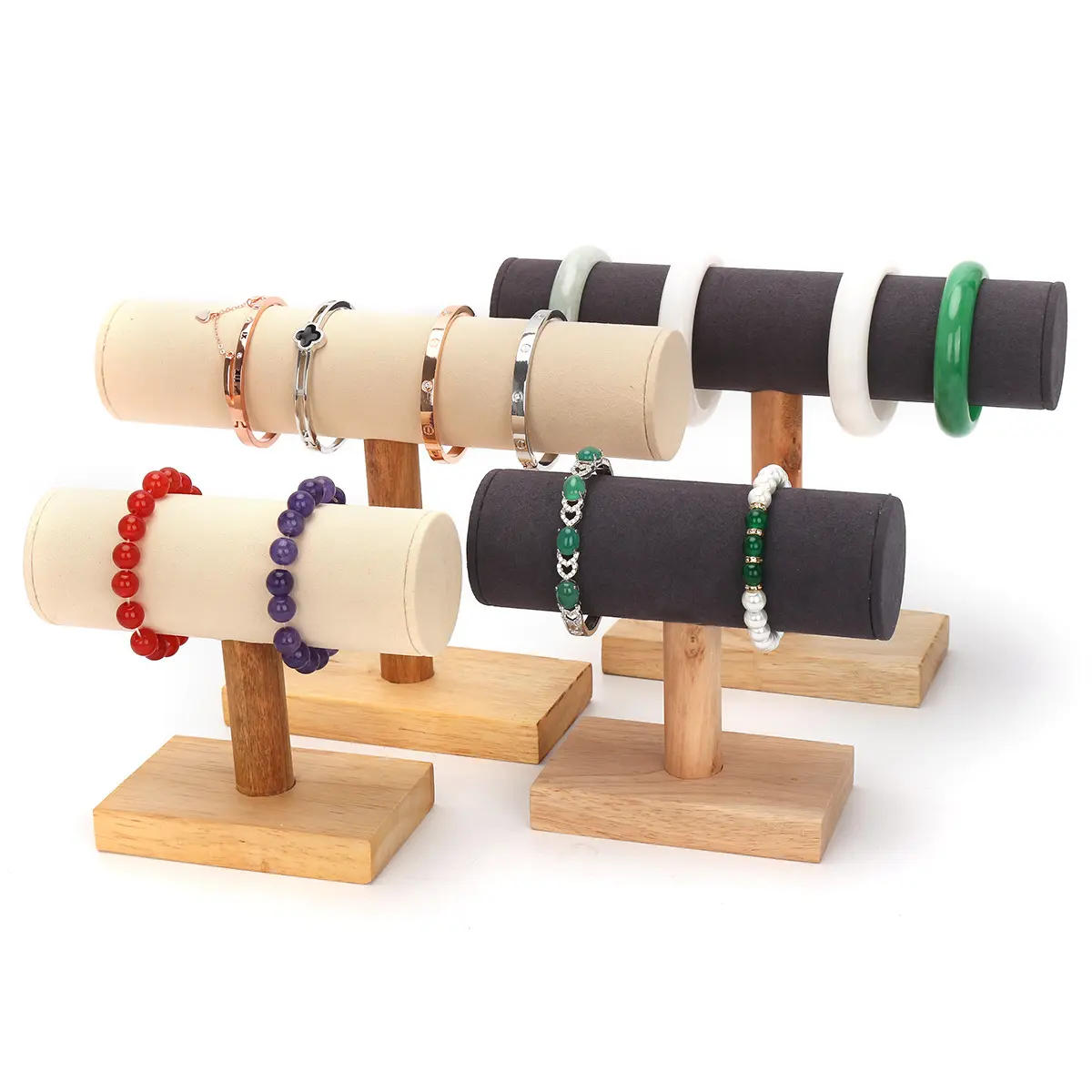 Organizador de colar de joias de 4 camadas mostra suporte de madeira para pulseira de relógio personalizado