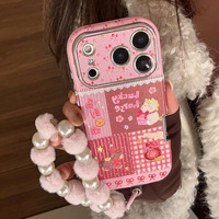 Coque de téléphone pour Apple 17, iPhone 16 Pro Max en cuir doré, design pendentif poney rose 15, protection intégrale 14, 13, 12
