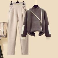 Ensemble tricoté 2 pièces décontracté col rond coupe régulière en laine/cachemire pour femme, pull long anti-boulochage, couleur hiver, vente en gros
