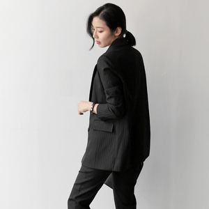 Nuovi completi da <span class=keywords><strong>donna</strong></span> coreani Blazer nero bianco grigio a righe con nove <span class=keywords><strong>pantaloni</strong></span> <span class=keywords><strong>donna</strong></span> doppio petto ufficio due pezzi completo <span class=keywords><strong>donna</strong></span> - Product Image 5