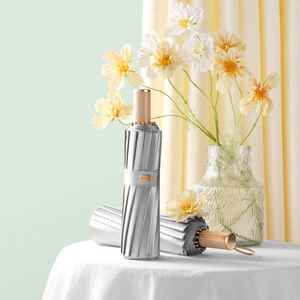 Paraguas de Mujer Plegable Automático de Tres Secciones, Reforzado con Titanio Plateado, Protección Solar UV, para Días Soleados y Lluviosos - Product Image 1