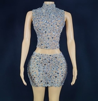 AD2369 mode corps costume Performance porter argent boîte de nuit deux pièces ensemble Sexy latine porter avec strass de luxe
