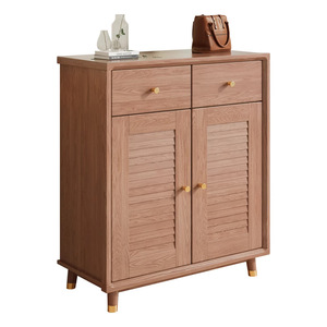 Solid Wood Shoe Cabinet With <b>Shutter</b> Door 5 Compartments Entryway Storage Living Room Cabinet Natural Wood Color - Product Image 3