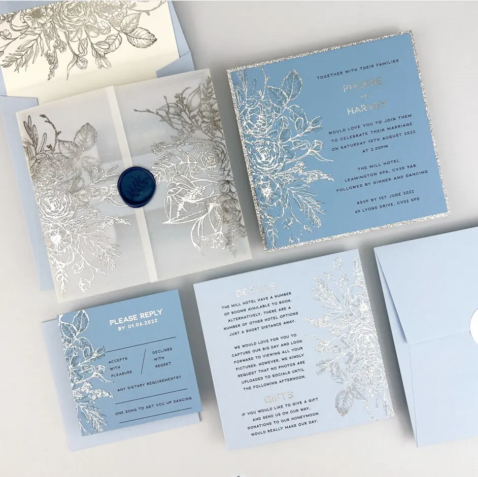 Carte d'enveloppe d'invitation de mariage, enveloppe de carte d'invitation de mariage de vert sauge typographique personnalisé royal de luxe/