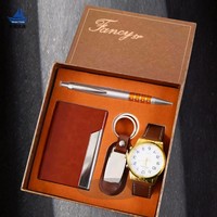 Set Hadiah Bisnis Pria Logo Kustom OEM Jam Tangan Gantungan Kunci Pulpen Tempat Kartu Kotak Hadiah Korporat Mewah