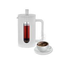 Cafetière à piston 600 ml en verre borosilicate, cafetière portable à piston, design cannelé
