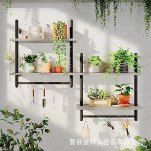 Étagère murale double couche en bois, couleur bois naturel, 2 niveaux, sans perçage, pour rangement mural de cuisine - Product Image 5