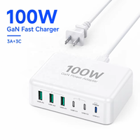 Chargeur rapide GaN 100W PD3.1, station de charge de bureau, 3 ports USB-C, 3 ports USB-A, adaptateur secteur multi-ports, prise US, UK, AU, JP, EU