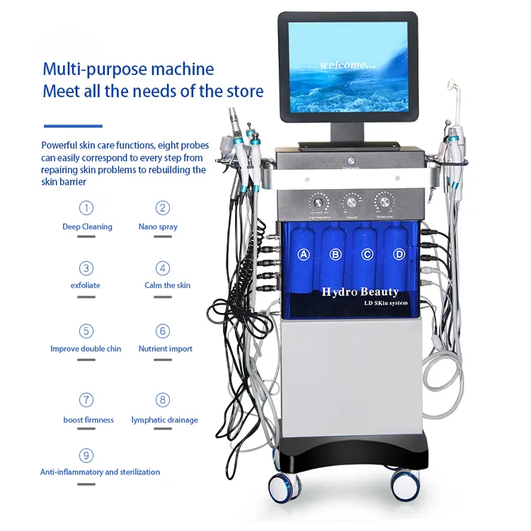 14 in 1 히드라 산소 제트 박피술 하이드로 아쿠아 필링 뷰티 페이스 장비 살롱 2024