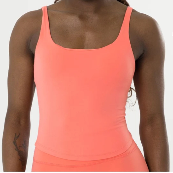 SHINBENE Custom Women's Square Neck Open Back Yoga Tank Top Adjustable Strap Crop Top with Built in Bra
