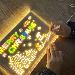 Tableau de dessin lumineux LED, jouet, veilleuse, tableau de messages, tableau à dessin en acrylique avec 7 stylos colorés effaçables pour enfants - Product Image 1