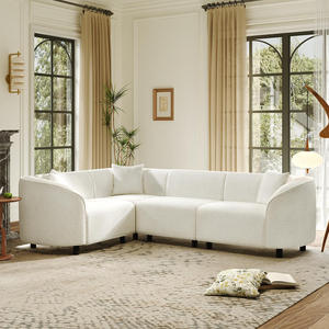 L-Shaped Curved Contemporary Sectional <b>Sofa</b> Set in Beige Plush 4-Seater Modular Design & Premium Boucl Upholstery - Product Image 1
