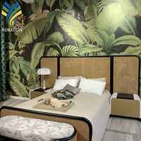 Papier Peint Mural 3D Personnalisé avec Paysage Naturel, Feuilles Vertes et Fleurs Tropicales – Revêtement Mural en Vinyle Résistant aux UV