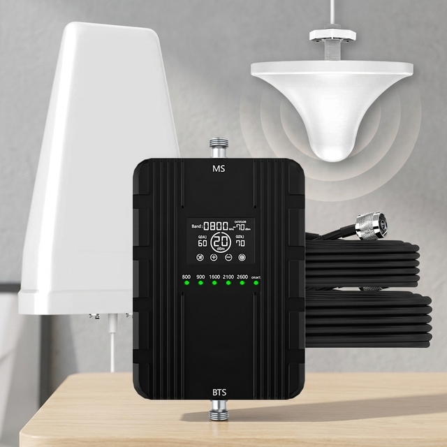 5 Band Cell Phone Network Booster Smart LCD Touch Screen 800/900/2100/1800/2600MHz 70dB 4G LTE 5G Mobile Signal Repeater