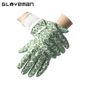 GLOVEMAN Floral Printing Outdoor Protective Ladies Soft Cotton Work Gloves Women Gardening Gloves With PVC Grip Dots For Yard