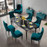 Ensemble de table à manger de luxe italienne, design moderne, grande table en métal avec 6 chaises en cuir tissu pour la cuisine et les meubles de restaurant