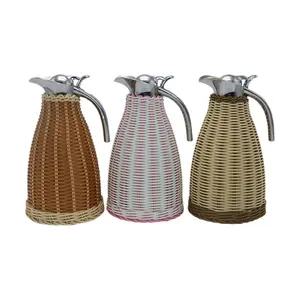 Factory wholesale custom affordable rattan woven 304 stainless steel vacuum insulated pot thermos bottle European coffee pot han