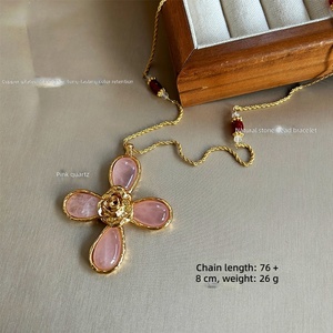 Collana Lunga Estiva in Cristallo <span class=keywords><strong>Rosa</strong></span> con <span class=keywords><strong>Croce</strong></span> e <span class=keywords><strong>Rosa</strong></span> Lava - Product Image 2