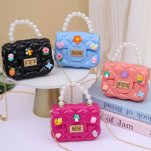 DIYダイヤモンドチェーンハンドバッグハンドヘルド小型パールバッグ子供用PVCゼリークロスボディバッグ子供用コイン財布女性用ミニバッグ - Product Image 4