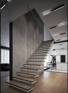 Escalera de banda de rodadura de <span class=keywords><strong>madera</strong></span> de <span class=keywords><strong>barniz</strong></span> transparente, <span class=keywords><strong>escaleras</strong></span> rectas flotantes, diseños de <span class=keywords><strong>escaleras</strong></span> interiores personalizados - Product Image 2