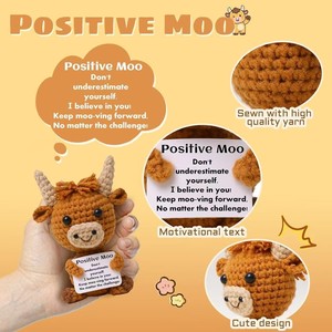 Vache des Highlands en crochet faite à la main, adorable poupée de vache des Highlands motivante avec carte d'encouragement - Product Image 4