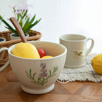 JOYYE En stock Ensemble de vaisselle en céramique gaufrée motif floral ambiance estivale, comprenant un bol et un ensemble de tasses à café pour fauteuil à bascule