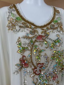 Abaya Musulmana in Due Pezzi in Chiffon e Raso <span class=keywords><strong>Bianco</strong></span> con Ricami e Perline, <span class=keywords><strong>Vestito</strong></span> Lungo Arabo per Donne a Prezzo di Fabbrica - Product Image 2