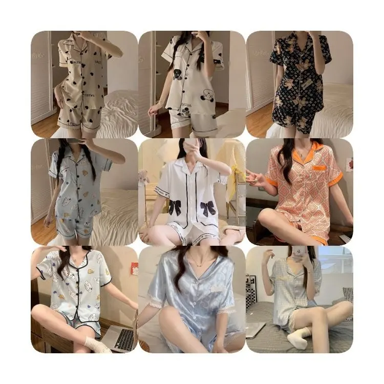 Conjunto de pijama curto de algodão de bambu orgânico com estampa personalizada conjunto de pijama para mulheres pijamas de algodão femininos
