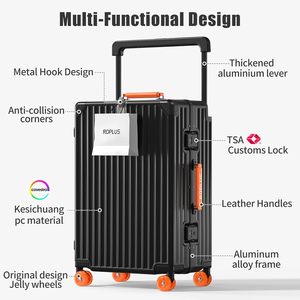 Valise à roulettes rigide sans fermeture éclair avec cadre en aluminium, roues souples en gel, serrure TSA (NoirOrange 21 pouces) - Product Image 4