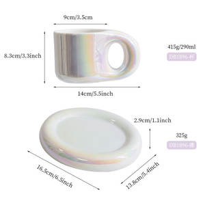 Ensemble de tasses à café en céramique TaoDongCeramic, finition perlée, tasse et soucoupe en céramique, blanc, rose, jaune, durable, pour usage domestique, DB1896 - Product Image 2