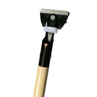 Manche de balai à poussière en bois avec pince en métal noir - Compatible universel pour balais plats et tampons de sol, durable et facile à remplacer