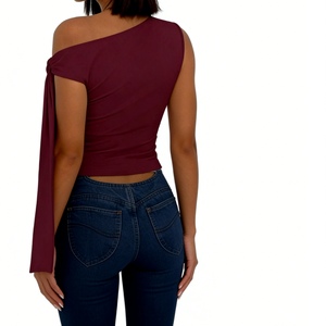 เสื้อครอปท็อปผู้หญิงแบบผูกไหล่ข้างเดียว - เสื้อกั๊กแฟชั่นลำลองแบบอสมมาตร - Product Image 5