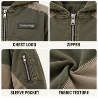 Veste à capuche zippée personnalisée pour homme, style color block délavé, avec patch tissé et logo personnalisé pour un look streetwear vintage
