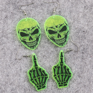 Mignon Halloween UFO Alien Grimace Doigts Exagéré Fluorescent Couleurs Mode Boucles D'oreilles Cadeau - Product Image 3