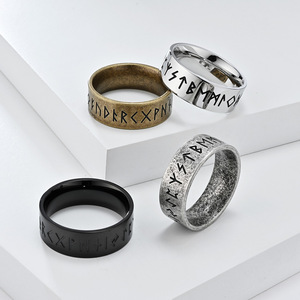 Nordic hip-hop Viking rune letter <b>titanium</b> steel <b>ring</b>, vintage distressed, niche, unisex jewelry - Product Image 1