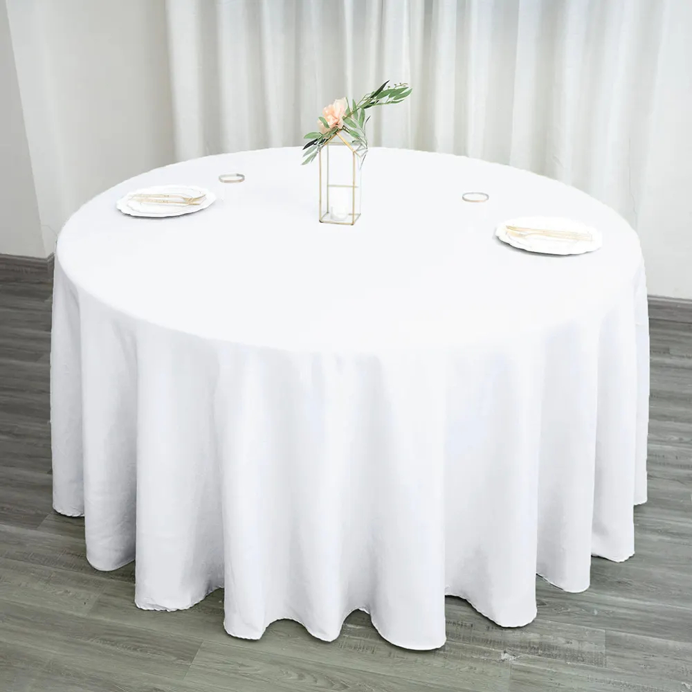 120 Inch 100% Polyester Custom Tablecloth Wedding Table Cloths Round White Table Cloth For Wedding Decoration