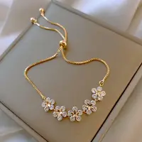 2021 coreano novo design de moda joias, de luxo flor zircão ajustável pulseira de festa de baile