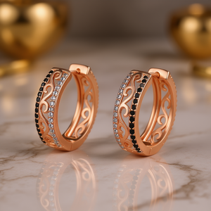 Boucles d'oreilles créoles E4224 en or rose avec cristaux de strass sertis en canal, bijoux classiques et élégants pour femmes - Product Image 2