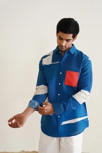Camisa Informal para Hombre Indigo Strokes, 100% Algodón, Transpirable, de Secado Rápido, Cuello con Botones, Antiarrugas, Manga Larga, para Uso Laboral en Verano - Product Image 3